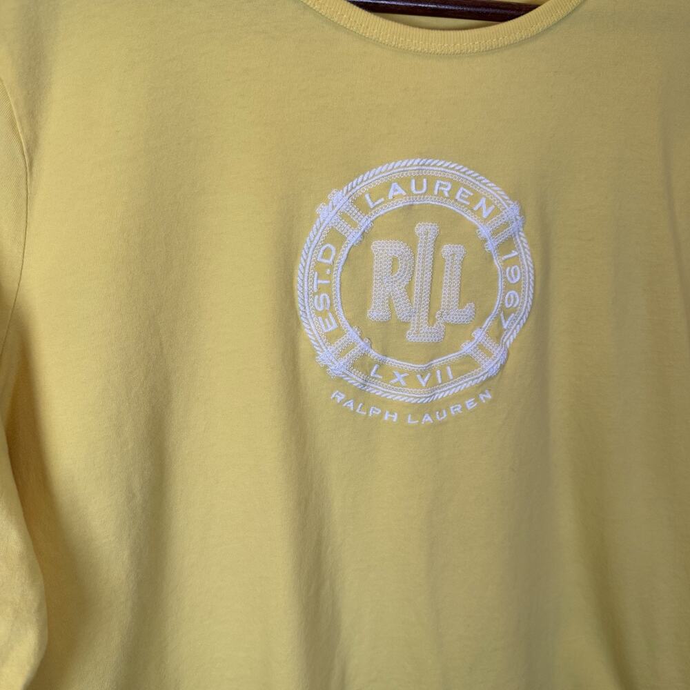 Lauren Ralph Lauren Women’s L Embroidered Logo Top Cotton Yellow Lightweight